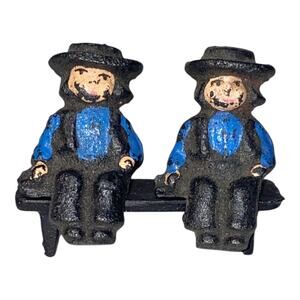 Vintage John Wright Cast Iron Amish 2 Boys on Bench 1997 Hand Painted Figurines